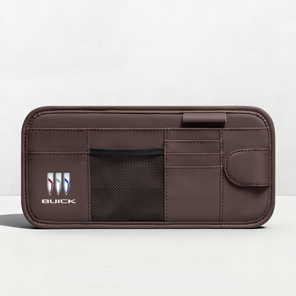 Car Sun Visor Leather Organizer Pouch with Magnetic Sunglasses Clip