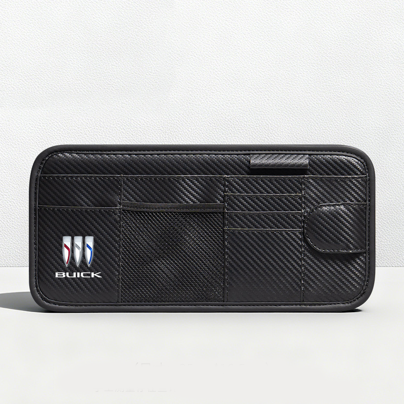 Car Sun Visor Leather Organizer Pouch with Magnetic Sunglasses Clip