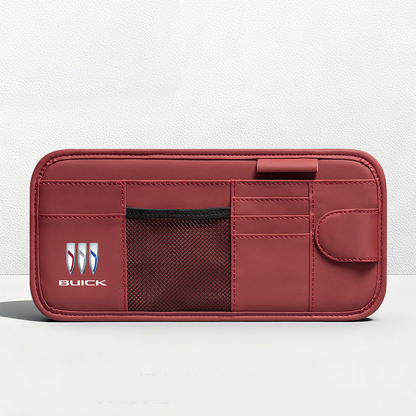 Car Sun Visor Leather Organizer Pouch with Magnetic Sunglasses Clip