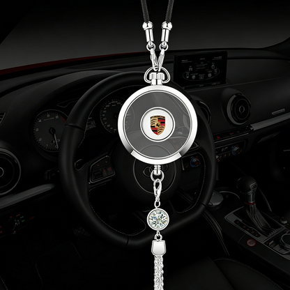 LuxDrive™ Crystal Logo-Refined Car Diffuser — Premium Metallic Hanging Pendant for Interior Aesthetics