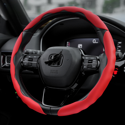 Premium Perforated Nappa Leather Steering Wheel Cover - Anti-Slip, Breathable, Scratch-Resistant, Easy to Clean