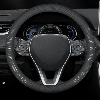 Ultra-Thin Breathable Genuine Leather Steering Wheel Cover with Anti-Slip Grip