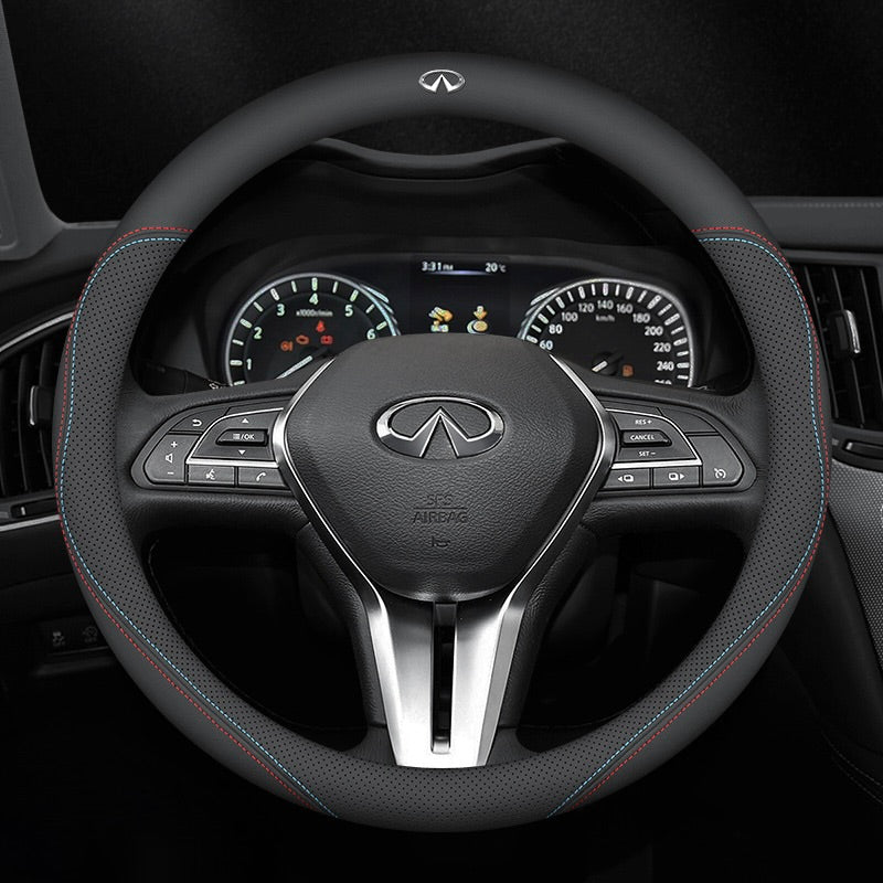 Premium Nappa Leather Steering Wheel Cover - Luxurious Comfort, Breathable Design, and All-Season Durability