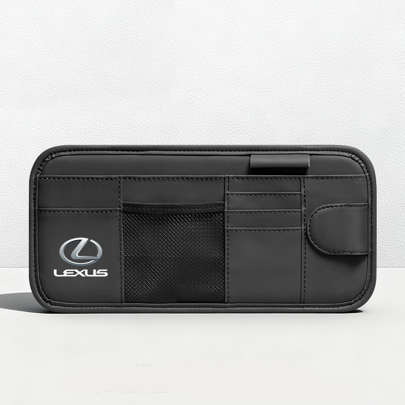 Car Sun Visor Leather Organizer Pouch with Magnetic Sunglasses Clip