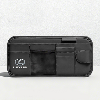 Car Sun Visor Leather Organizer Pouch with Magnetic Sunglasses Clip