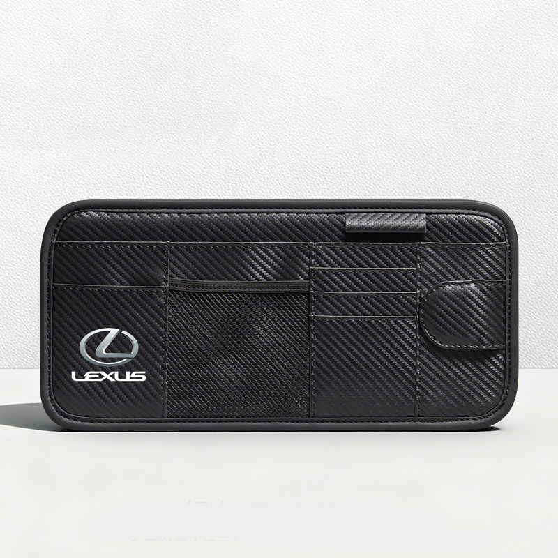 Car Sun Visor Leather Organizer Pouch with Magnetic Sunglasses Clip