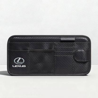 Car Sun Visor Leather Organizer Pouch with Magnetic Sunglasses Clip
