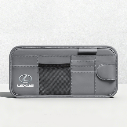 Car Sun Visor Leather Organizer Pouch with Magnetic Sunglasses Clip