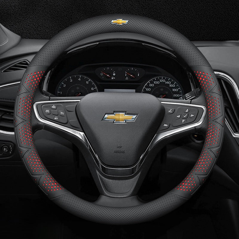 Ultra-Thin Breathable Genuine Leather Steering Wheel Cover with Anti-Slip Grip