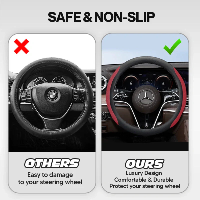 DriveCore Elite Grip Steering Wheel Cover – Sweat-Resistant Leather & Performance Boost