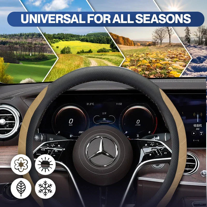 DriveCore Elite Grip Steering Wheel Cover – Sweat-Resistant Leather & Performance Boost