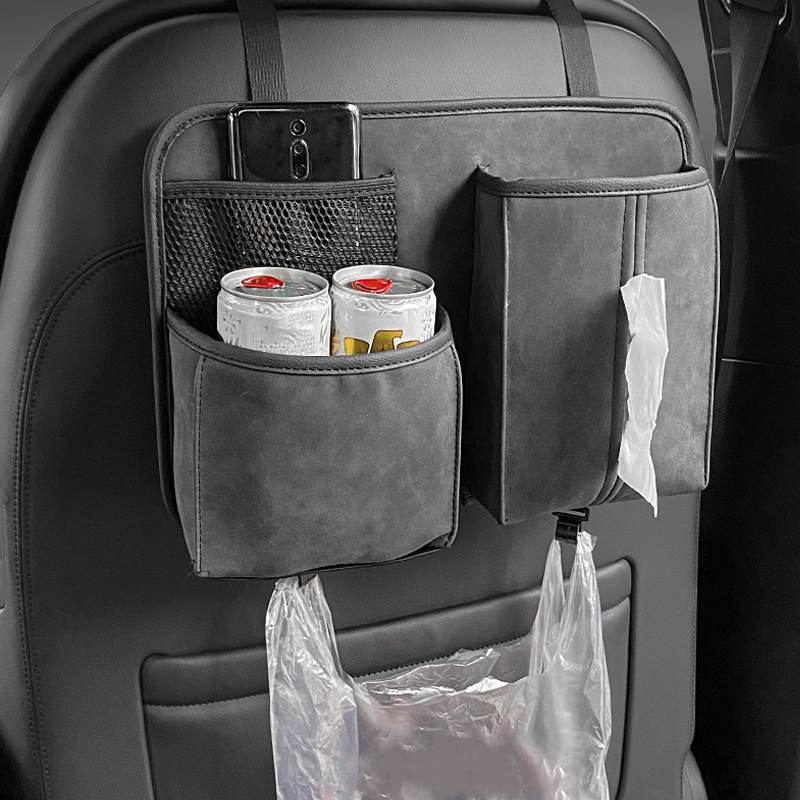 Suede Car Seat Back Organizer – Multi-Pocket Storage