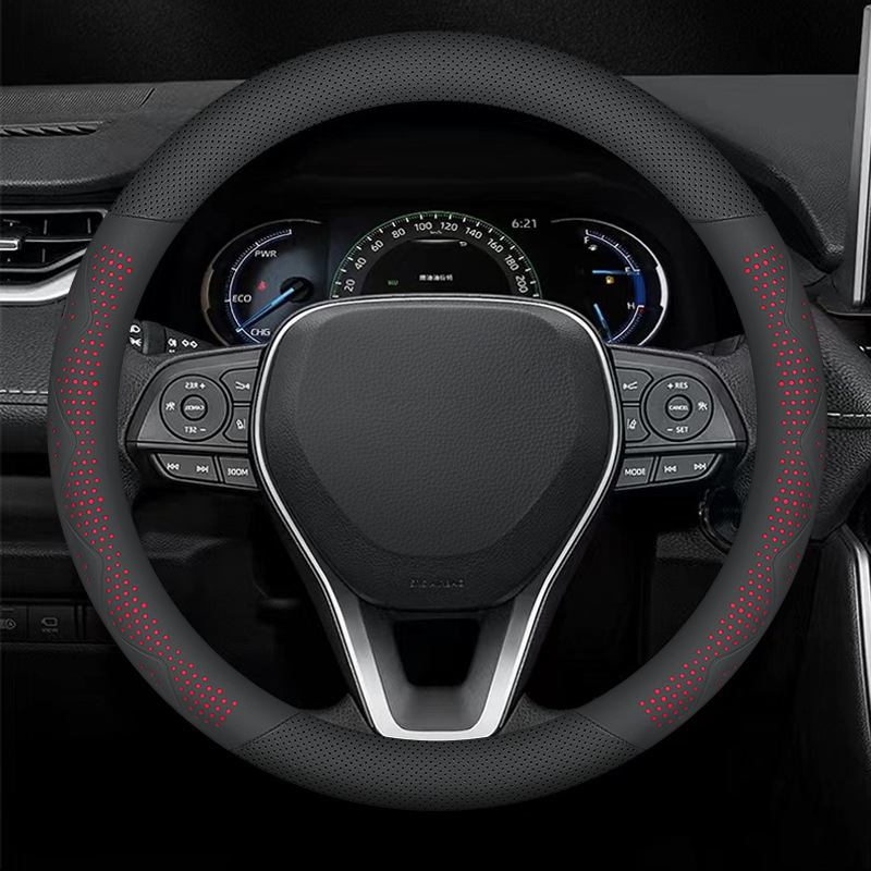 Ultra-Thin Breathable Genuine Leather Steering Wheel Cover with Anti-Slip Grip