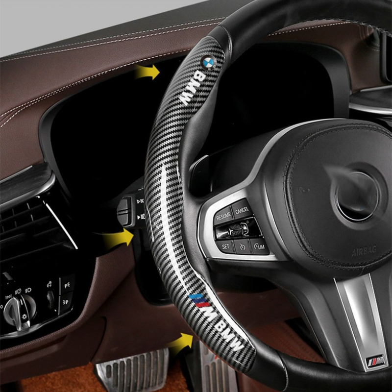 Premium Carbon Fiber Steering Wheel Cover - Clear and Glossy, Easy Installation, Universal Fit