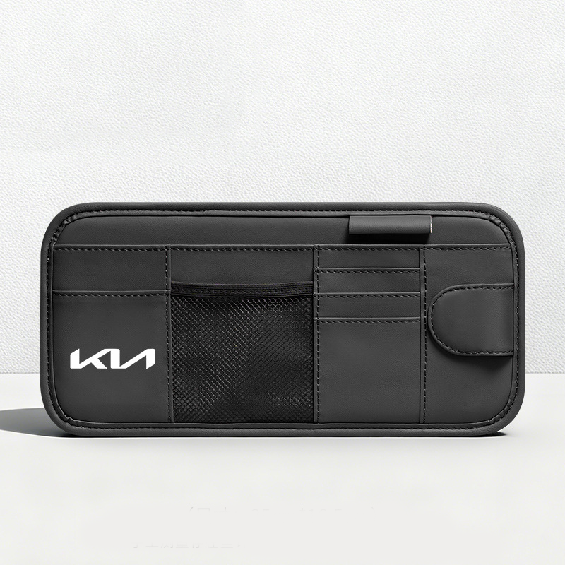 Car Sun Visor Leather Organizer Pouch with Magnetic Sunglasses Clip