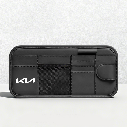 Car Sun Visor Leather Organizer Pouch with Magnetic Sunglasses Clip