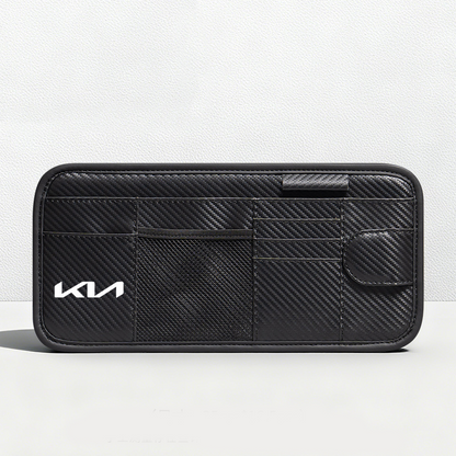Car Sun Visor Leather Organizer Pouch with Magnetic Sunglasses Clip