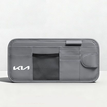 Car Sun Visor Leather Organizer Pouch with Magnetic Sunglasses Clip