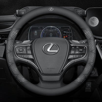 Ultra-Thin Breathable Genuine Leather Steering Wheel Cover with Anti-Slip Grip