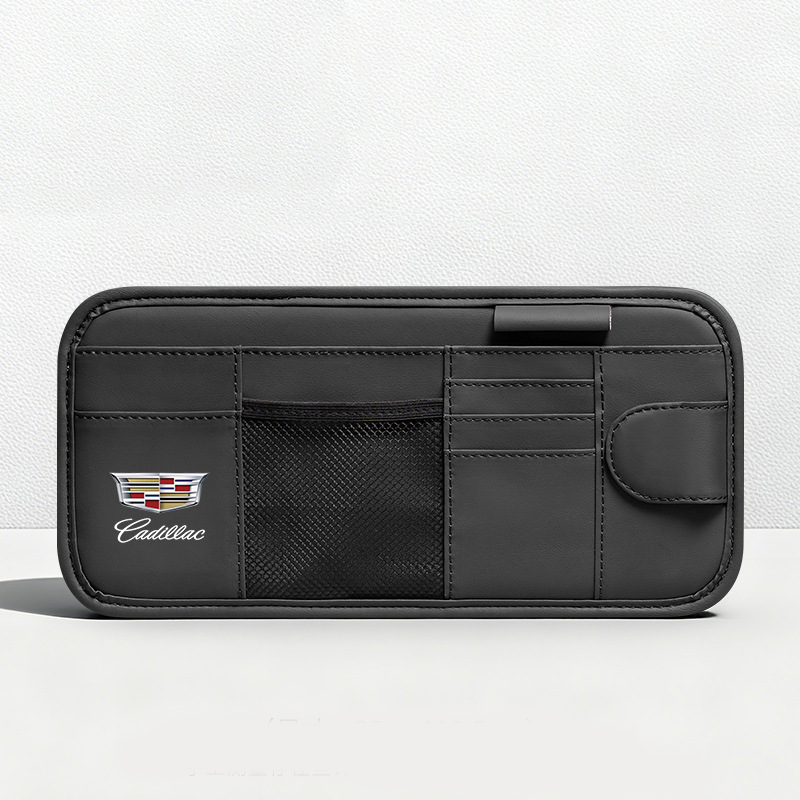 Car Sun Visor Leather Organizer Pouch with Magnetic Sunglasses Clip