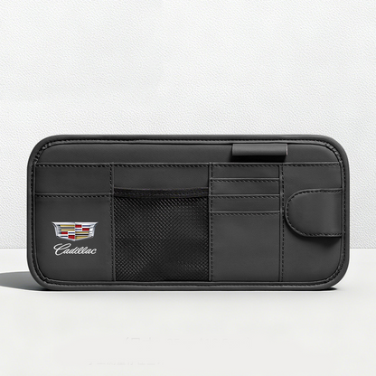 Car Sun Visor Leather Organizer Pouch with Magnetic Sunglasses Clip
