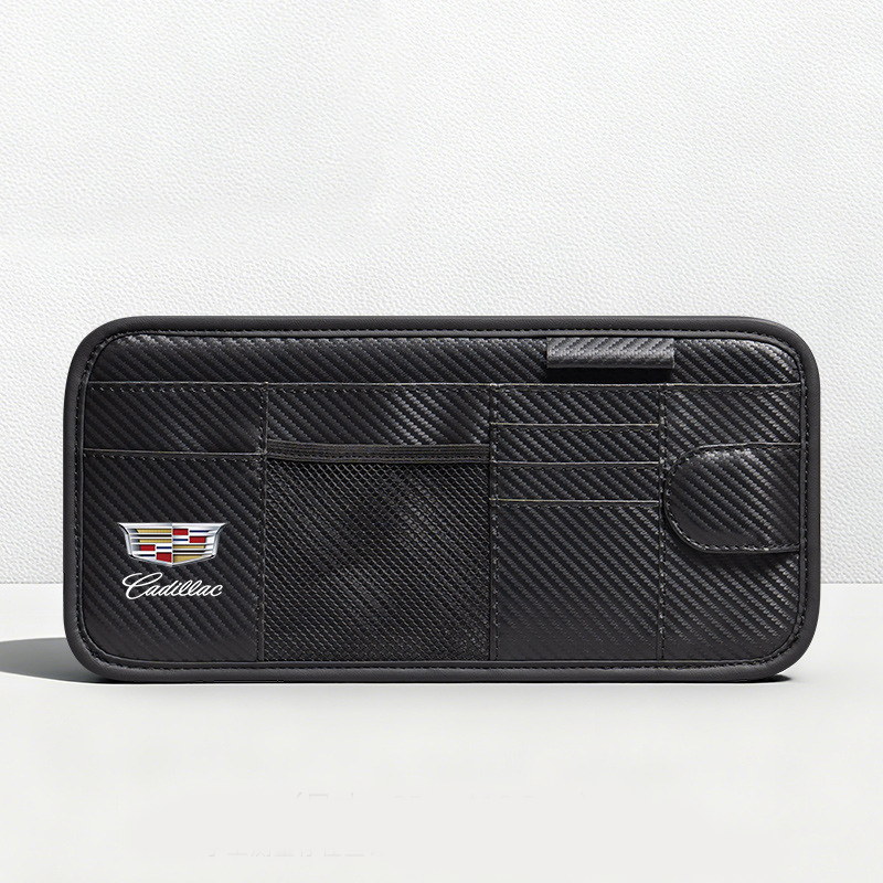 Car Sun Visor Leather Organizer Pouch with Magnetic Sunglasses Clip