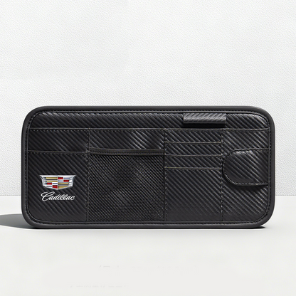 Car Sun Visor Leather Organizer Pouch with Magnetic Sunglasses Clip