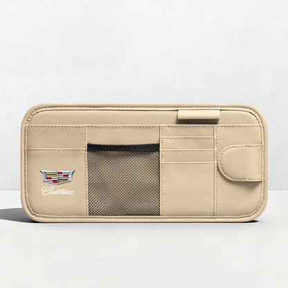 Car Sun Visor Leather Organizer Pouch with Magnetic Sunglasses Clip