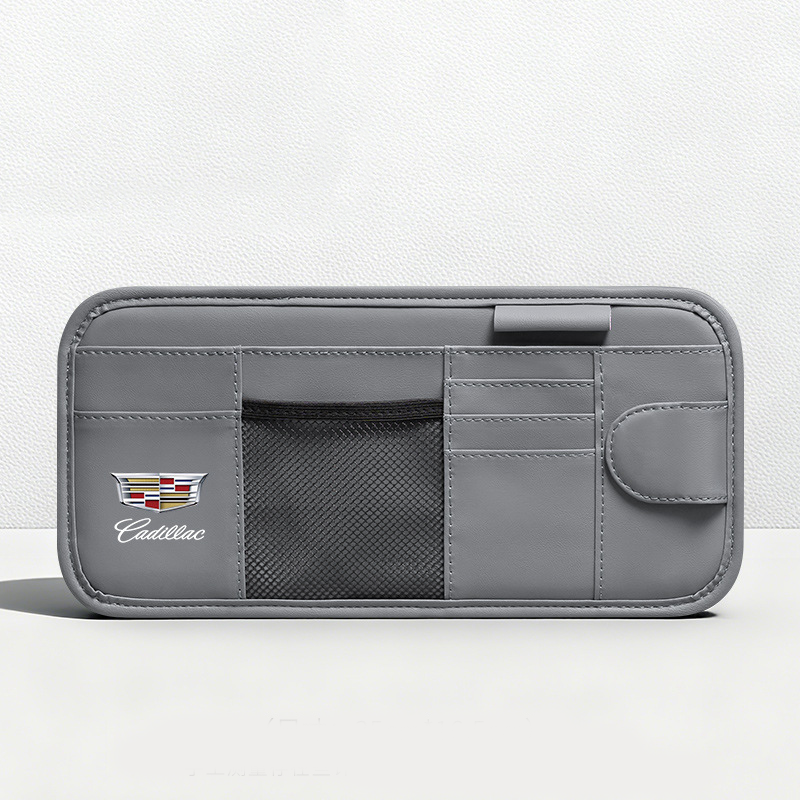 Car Sun Visor Leather Organizer Pouch with Magnetic Sunglasses Clip