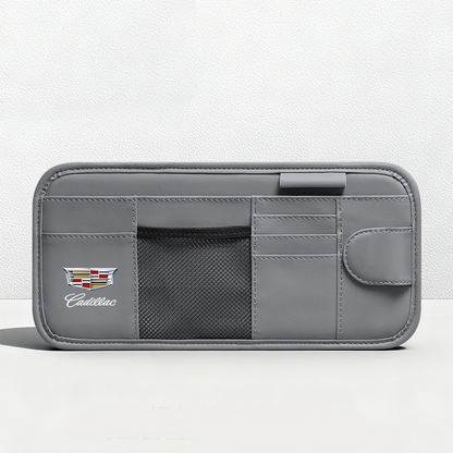 Car Sun Visor Leather Organizer Pouch with Magnetic Sunglasses Clip