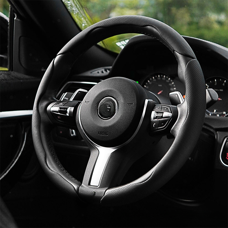 Premium Perforated Nappa Leather Steering Wheel Cover - Anti-Slip, Breathable, Scratch-Resistant, Easy to Clean