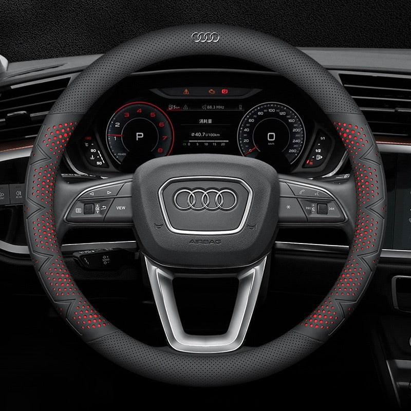 Ultra-Thin Breathable Genuine Leather Steering Wheel Cover with Anti-Slip Grip