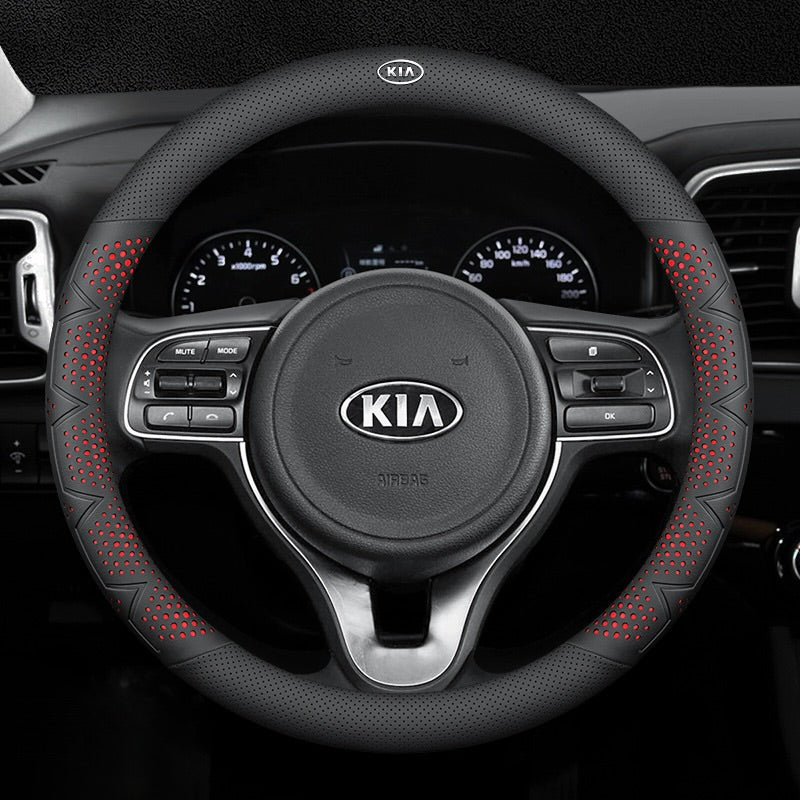 Ultra-Thin Breathable Genuine Leather Steering Wheel Cover with Anti-Slip Grip