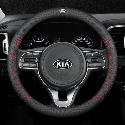 Ultra-Thin Breathable Genuine Leather Steering Wheel Cover with Anti-Slip Grip