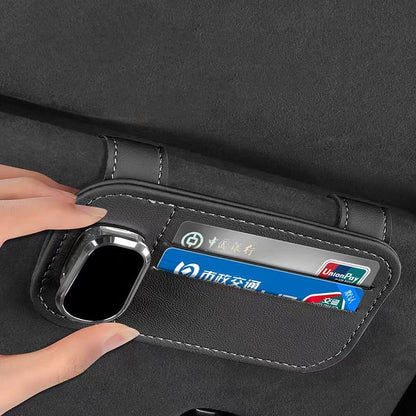 Premium Leather Car Sun Visor Glasses and Card Holder Organizer