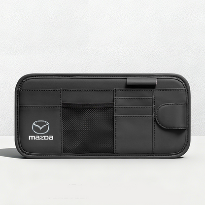 Car Sun Visor Leather Organizer Pouch with Magnetic Sunglasses Clip