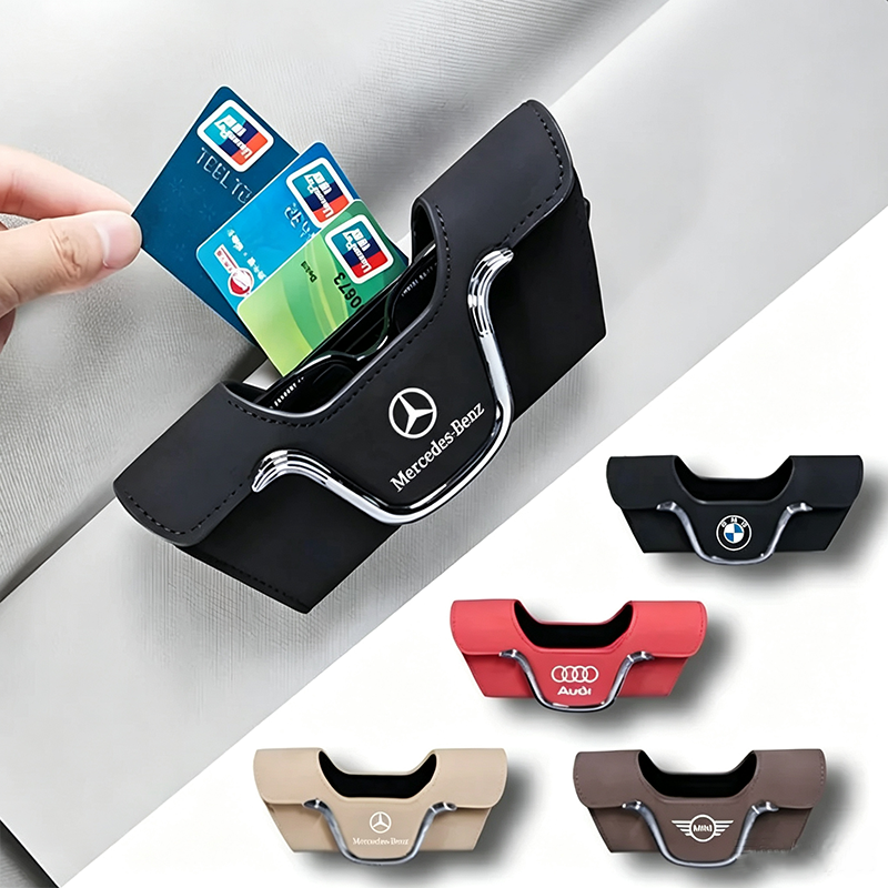 Luxury Suede Car Visor Sunglasses Holder with Card Slot Clip