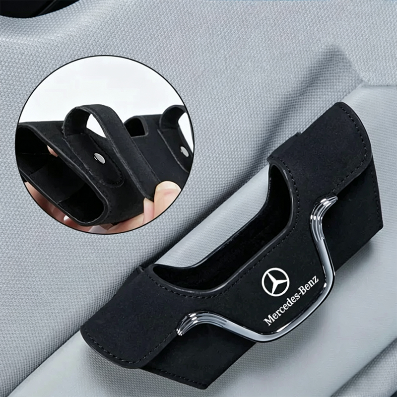 Luxury Suede Car Visor Sunglasses Holder with Card Slot Clip