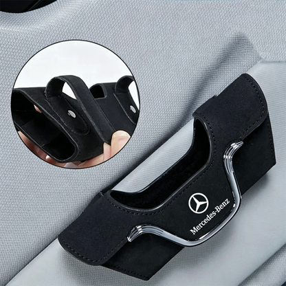 Luxury Suede Car Visor Sunglasses Holder with Card Slot Clip