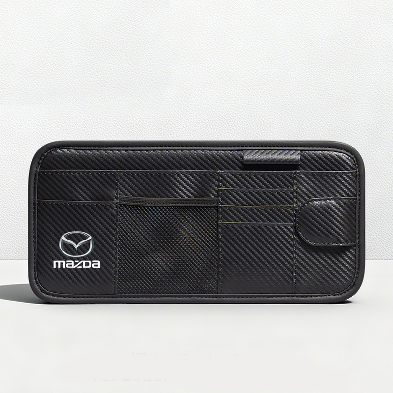 Car Sun Visor Leather Organizer Pouch with Magnetic Sunglasses Clip