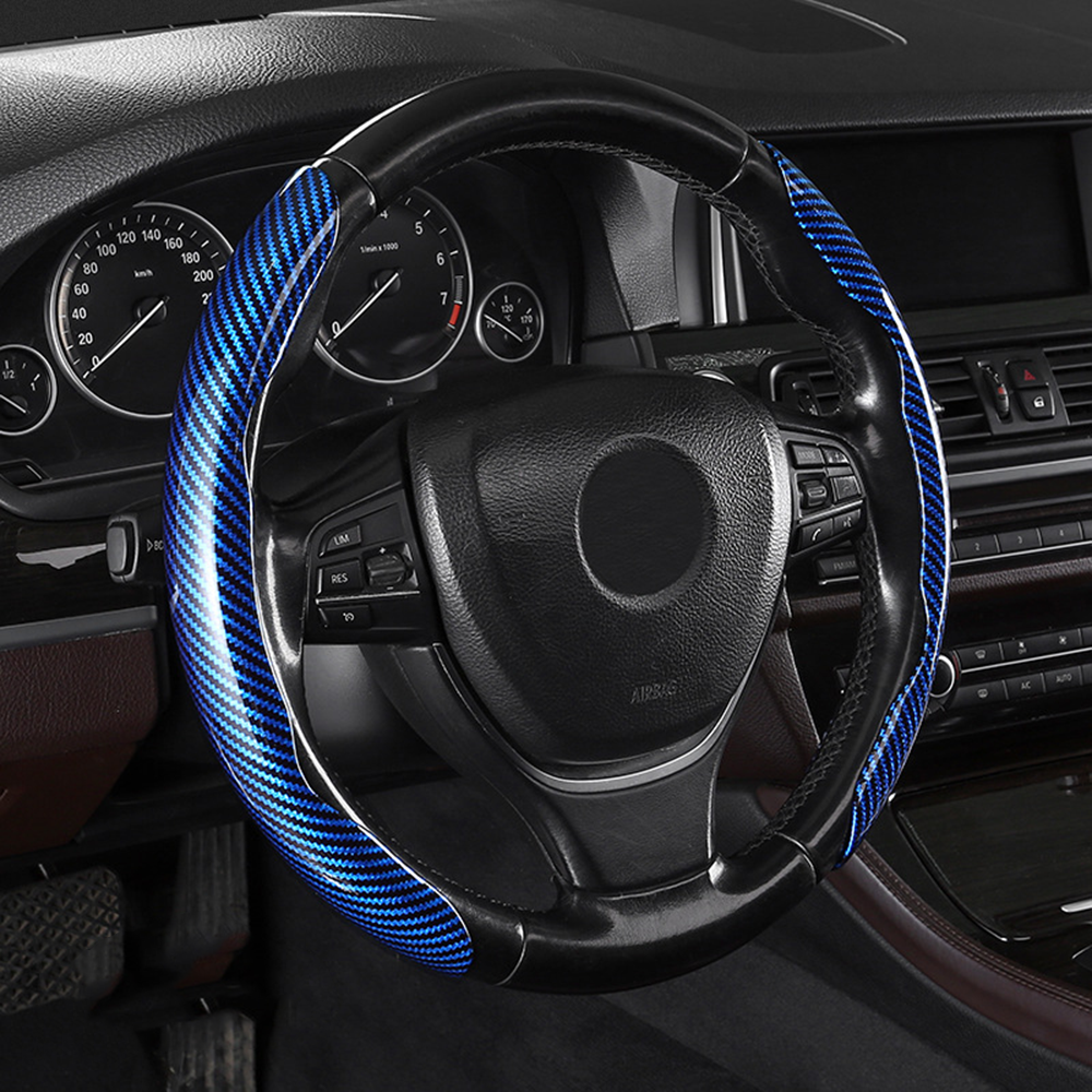 Universal Laser Carbon Fiber Pattern Steering Wheel Cover - Ultra-Thin, Non-Slip, Sweat-Resistant, Comfortable Grip