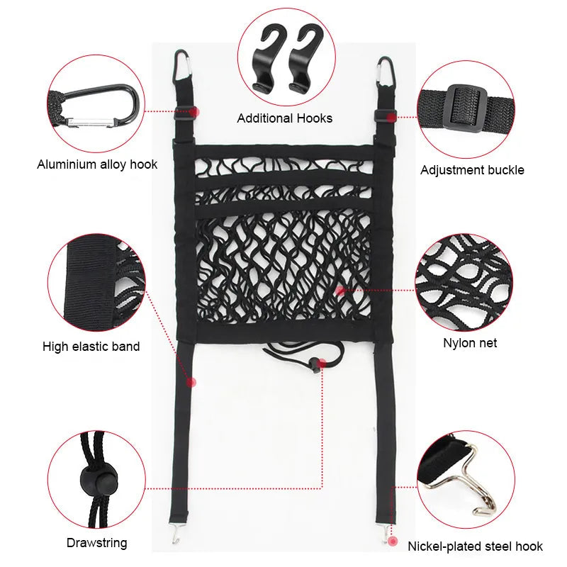 Elastic Car Seat Organizer Net Mesh Storage Bag and Pet Barrier