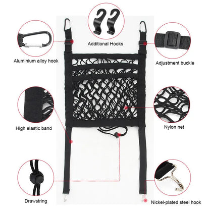 Elastic Car Seat Organizer Net Mesh Storage Bag and Pet Barrier
