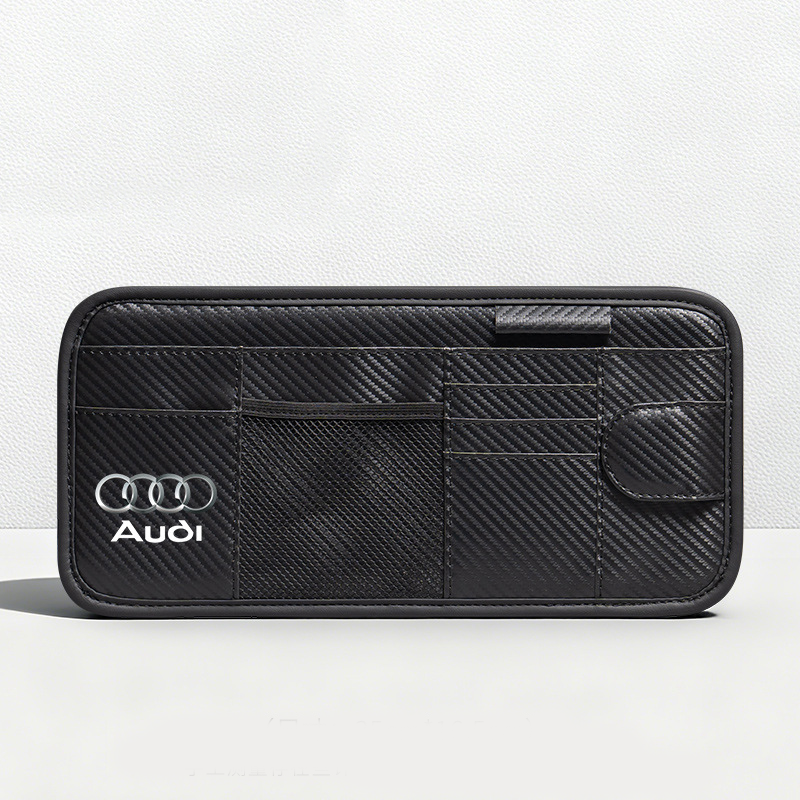 Car Sun Visor Leather Organizer Pouch with Magnetic Sunglasses Clip