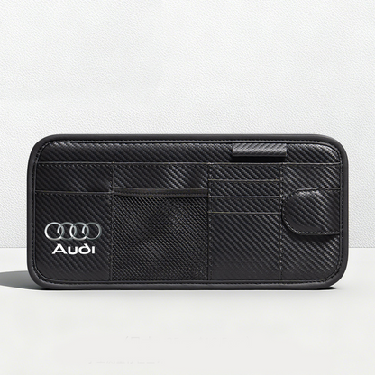 Car Sun Visor Leather Organizer Pouch with Magnetic Sunglasses Clip