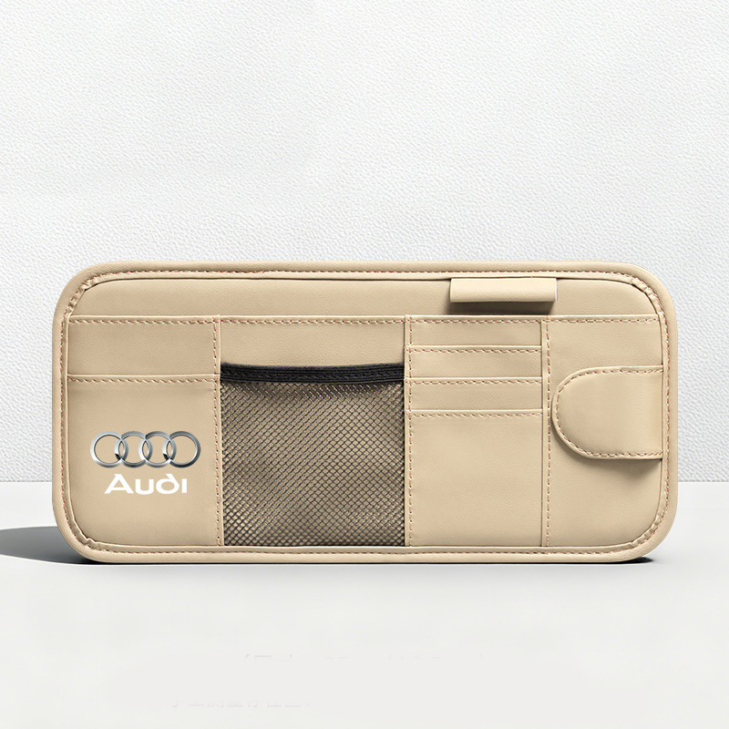 Car Sun Visor Leather Organizer Pouch with Magnetic Sunglasses Clip