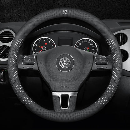 Ultra-Thin Breathable Genuine Leather Steering Wheel Cover with Anti-Slip Grip