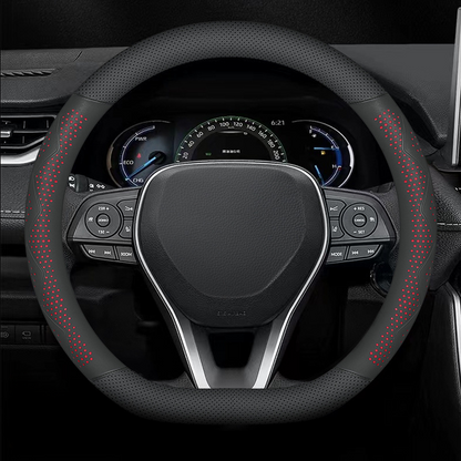 Ultra-Thin Breathable Genuine Leather Steering Wheel Cover with Anti-Slip Grip