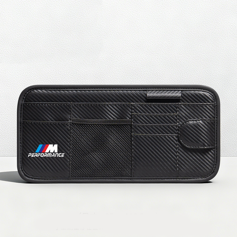 Car Sun Visor Leather Organizer Pouch with Magnetic Sunglasses Clip
