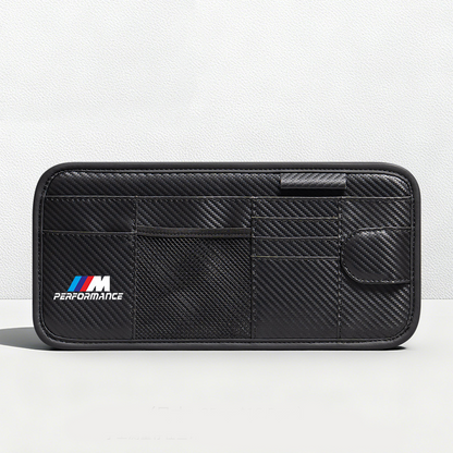 Car Sun Visor Leather Organizer Pouch with Magnetic Sunglasses Clip